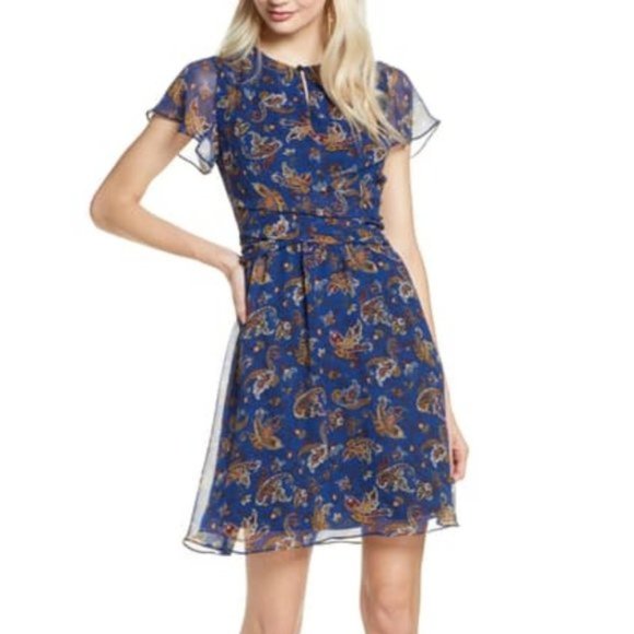 Sam Edelman Dresses & Skirts - Blue Sam Edelman Paisley Print Short Sleeve Mini Dress